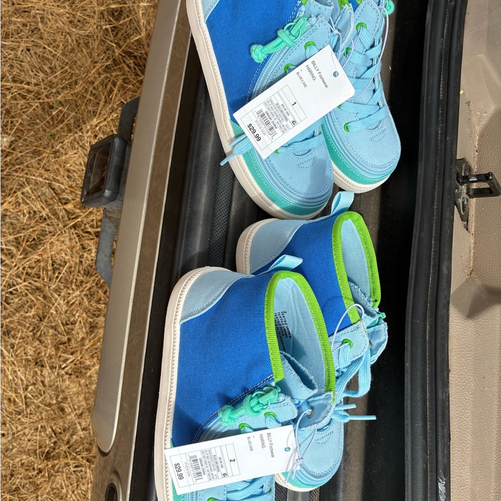 Billy kids zip high top sneakers Vibrant Blue and Green Kids Sneakers size 1 & 2